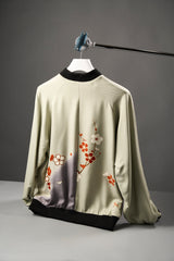 AL-5 白緑梅の花柄ジップブルゾン